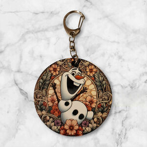 Olaf Frozen Floral Fan Art Keychain / Bag Clip